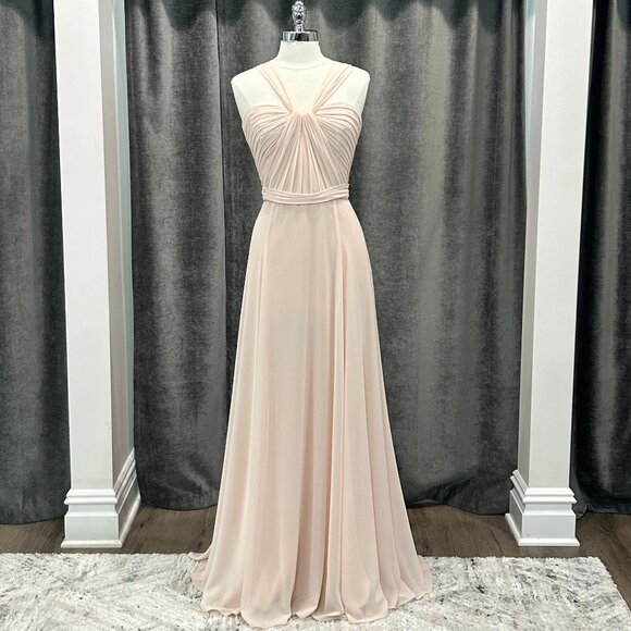 Blush V-Neck Ruched Chiffon Gown Style Cerisa/GB033F Size 14 - Picture 1 of 3